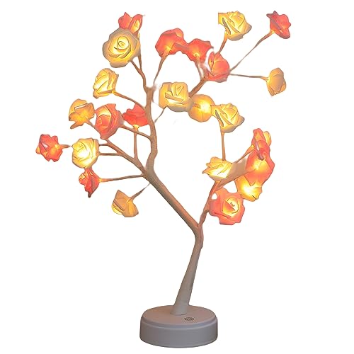 Hapihom LED-künstliche Rosenblüten-Baum-Lichter, Valentinstag-Tisch-Bonsai-Baum-Lichter mit 36 LED-beleuchteten Baum für Zuhause, Hochzeit, Schlafzimmer, Tischdekoration weiß + rosa rose von Hapihom