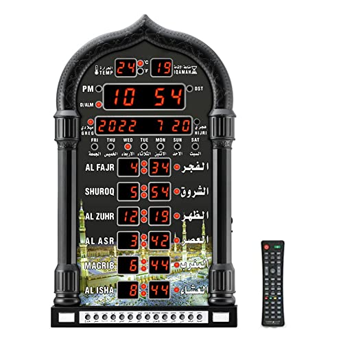 Hapihom Moschee Azan Gebet Islamische Wanduhr LCD-Display Wecker Ramadan Eid Geschenke für Home Office Dekoration (EU-Stecker) Schwarz von Hapihom