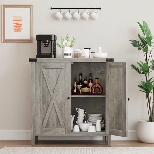 Hapihom Sideboard, Küchenschrank Mit Türen, Arbeitsplatte & Verstellbare Ablagen, Landhausstil Buffetschrank Für Küche, Esszimmer, Wohnzimmer 76 x 40 x 80 cm - Grau von Hapihom