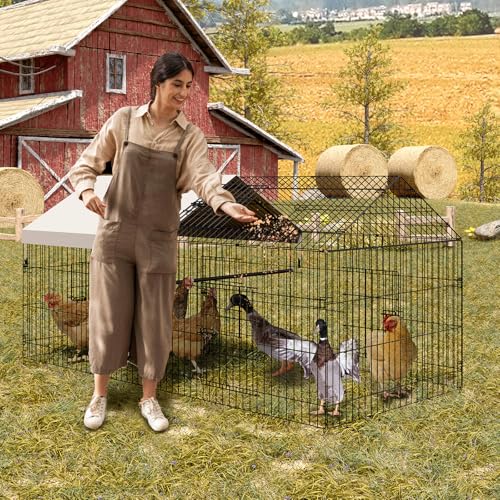 Hühnerstall aus Metall, 2,2x1x1m Großer Freilaufgehege mit Sicherheitsschloss & Wasserdichtes Dachabdeckung, Freigehege mit 4 Türen & 1 Fenster, Hühnerhaus Outdoor für Vogelkäfig & Weitere Kleintiere von Hapihom