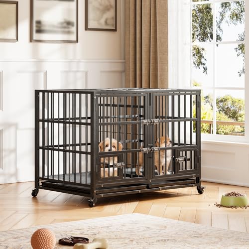 Hundekäfig Hochbelastbar, 107 x 73 x 68cm Hundebox mit Trennwand, 2 in 1 Doppelbox Hundegitterbox mit 3 Türen, 4 Rollen und Bodenschale, Hundekäfig für Kleine Mittlere Große Hunde Hundekäfig Hochbelastbar, 107 x 73 x 68cm Hundebox mit Trennwand, 2 in 1 Doppelbox Hundegitterbox mit 3 Türen, 4 Rollen und Bodenschale, Hundekäfig für Kleine Mittlere Große Hunde von Hapihom