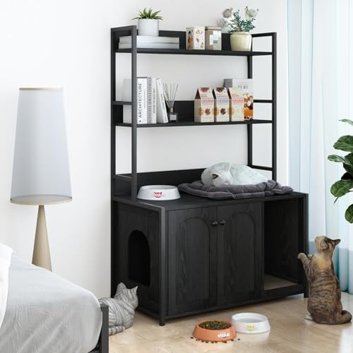 Katzentoiletten-Gehäusemöbel, 3-in-1 verstecktes Katzentoiletten-Möbel mit 3 Ablagefächern, Katzentoiletten-Gehäuseschrank,35''x18 x52'' von Hapihom