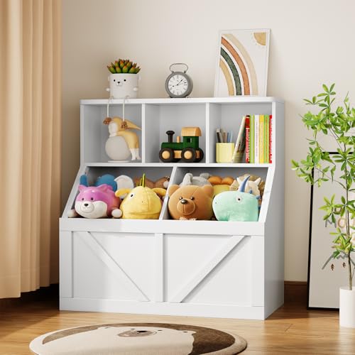 Kinderregal mit Boxen & Fächern - Spielzeugregal Kinderzimmer, Bücherregal mit 3 Fächern und 2 Spielzeugtruhen, 90x42x92cm, Stabiles MDF-Regal zur Aufbewahrung für Kinderzimmer, Spielzimmer, Kita - We Kinderregal mit Boxen & Fächern - Spielzeugregal Kinderzimmer, Bücherregal mit 3 Fächern und 2 Spielzeugtruhen, 90x42x92cm, Stabiles MDF-Regal zur Aufbewahrung für Kinderzimmer, Spielzimmer, Kita - We von Hapihom