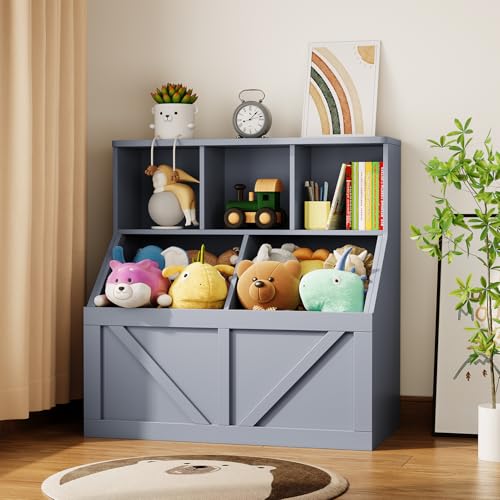 Kinderregal mit Boxen & Fächern - Spielzeugregal Kinderzimmer, Bücherregal mit 3 Fächern und 2 Spielzeugtruhen, 90x42x92cm, Stabiles MDF-Regal zur Aufbewahrung für Kinderzimmer, Spielzimmer, Kita - Gr Kinderregal mit Boxen & Fächern - Spielzeugregal Kinderzimmer, Bücherregal mit 3 Fächern und 2 Spielzeugtruhen, 90x42x92cm, Stabiles MDF-Regal zur Aufbewahrung für Kinderzimmer, Spielzimmer, Kita - Gr von Hapihom