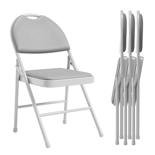 Klappstühle 4Er-Set, Campingstuhl Aus Metall, Tragbare Bürostuhl Mit Stahlbeine & PU Kissen, Gartenstuhl Klappbar Bis 150 Kg, Faltstuhl Für Drinnen Und Draußen, Partys, Empfang, Hochzeiten - Grau Klappstühle 4Er-Set, Campingstuhl Aus Metall, Tragbare Bürostuhl Mit Stahlbeine & PU Kissen, Gartenstuhl Klappbar Bis 150 Kg, Faltstuhl Für Drinnen Und Draußen, Partys, Empfang, Hochzeiten - Grau von Hapihom