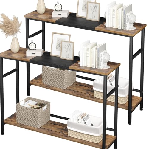 Konsolentisch, Schmaler Sofatisch mit Verstellbarer Ablage, Industrie-Design Flurtisch mit Stahlgestell, 100x23x79cm Kompakter Holz Eingangstisch für Wohnzimmer Flur Eingangsbereich Büro Korridor Konsolentisch, Schmaler Sofatisch mit Verstellbarer Ablage, Industrie-Design Flurtisch mit Stahlgestell, 100x23x79cm Kompakter Holz Eingangstisch für Wohnzimmer Flur Eingangsbereich Büro Korridor von Hapihom