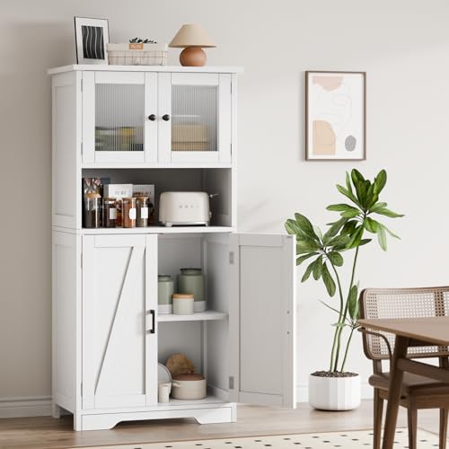Küchenschrank, 130cm Hochschrank mit 4 Türen & halboffenem Regal, Mehrzweckschrank mit 4 Fächer, Moderner Stil Holz Badezimmerschrank für Wohnzimmer Esszimmer Bar 60 x 30 x 130 cm Küchenschrank, 130cm Hochschrank mit 4 Türen & halboffenem Regal, Mehrzweckschrank mit 4 Fächer, Moderner Stil Holz Badezimmerschrank für Wohnzimmer Esszimmer Bar 60 x 30 x 130 cm von Hapihom