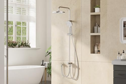 Regendusche ohne Armatur, Duschsystem mit 25cm Regendusche Duschkopf & 150cm Handbrause, 3 Strahlarten, ohne Bohren montierbar, Edelstahl Duschset ohne Armatur Chrome mit 80cm Duschschlauch Regendusche ohne Armatur, Duschsystem mit 25cm Regendusche Duschkopf & 150cm Handbrause, 3 Strahlarten, ohne Bohren montierbar, Edelstahl Duschset ohne Armatur Chrome mit 80cm Duschschlauch von Hapihom