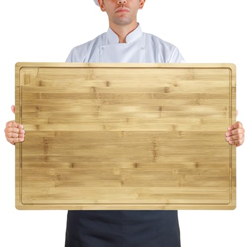 Schneidebrett Holz, 76x51x2cm Groß Bambus Küchenbrett mit Griffen und tiefe Saftrille, Messerfreundliches Küchenbrett, rechteckig beidseitig verwendbar Tranchierbrett für Fleisch, Gemüse & Brot Schneidebrett Holz, 76x51x2cm Groß Bambus Küchenbrett mit Griffen und tiefe Saftrille, Messerfreundliches Küchenbrett, rechteckig beidseitig verwendbar Tranchierbrett für Fleisch, Gemüse & Brot von Hapihom