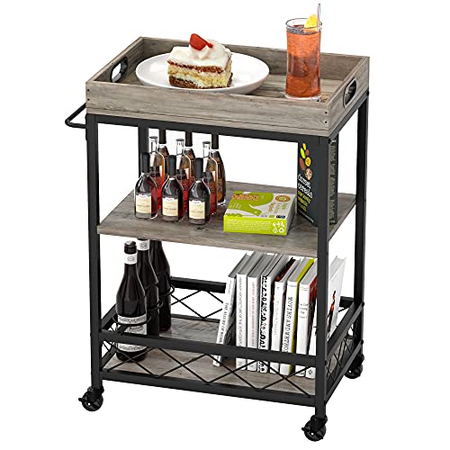 Servierwagen Bar mit Rollen, 3 Ebenen Servierwagen mit Holzplatte & Robustes Aufbewahrungsregal, Mobiler Barwagen mit Weinregal & Getränkehalter, 60x45x85cm Küchenwagen Rollwagen aus Holz Stahl - B Servierwagen Bar mit Rollen, 3 Ebenen Servierwagen mit Holzplatte & Robustes Aufbewahrungsregal, Mobiler Barwagen mit Weinregal & Getränkehalter, 60x45x85cm Küchenwagen Rollwagen aus Holz Stahl - B von Hapihom