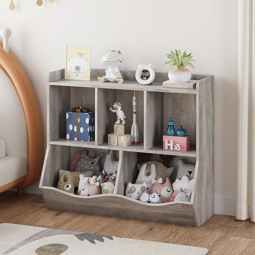 Spielzeugregal Kinderregal, Holz-Aufbewahrungsfach für Kinder, Spielzeug Organizer mit 5 Offenen Fächern & Lagerung, 80 x 29 x 91,5 cm Kinderzimmer Spielzeugvitrine für Schlafzimmer, Kindergarten - Gr Spielzeugregal Kinderregal, Holz-Aufbewahrungsfach für Kinder, Spielzeug Organizer mit 5 Offenen Fächern & Lagerung, 80 x 29 x 91,5 cm Kinderzimmer Spielzeugvitrine für Schlafzimmer, Kindergarten - Gr von Hapihom