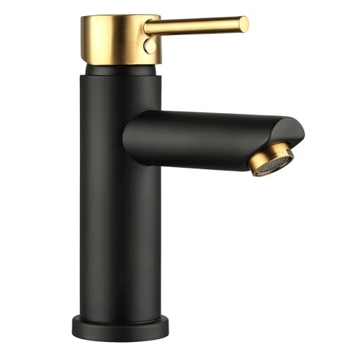 Hapilife Waschtischarmatur Bad Waschbecken Armaturen Schwarz und Gebürstet Gold Waschtischarmaturen, Monobloc Einhebel Heiß und Kalt Mono Waschraum Bad Wasserhahn mit UK Standard Schläuchen, Modern Hapilife Waschtischarmatur Bad Waschbecken Armaturen Schwarz und Gebürstet Gold Waschtischarmaturen, Monobloc Einhebel Heiß und Kalt Mono Waschraum Bad Wasserhahn mit UK Standard Schläuchen, Modern von Hapilife