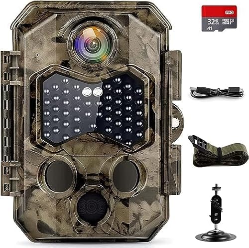 Hapimp Wildkamera WLAN 4K 32MP 125° Jagdkamera 0,1s Schnelle Trigger Geschwindigkeit Wildkamera mit Bewegungsmelder Nachtsicht Wildkamera Handyübertragung Bluetooth mit 32G Speicherkarte (Grün) von Hapimp