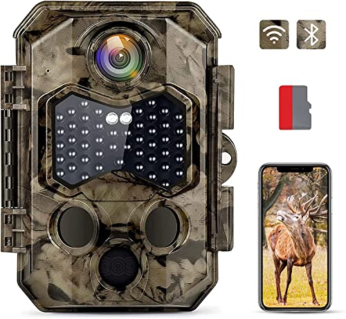 Hapimp Wildkamera WLAN 4K 48MP 125° Jagdkamera 0,1s Schnelle Trigger Geschwindigkeit Wildkamera mit Bewegungsmelder Nachtsicht Wildkamera Handyübertragung Bluetooth mit 32G Speicherkarte von Hapimp