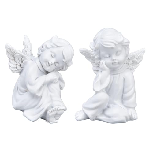 2 Stück Cherub Statue, weiße Engelsstatue Gartenfigur, schlafende Cherub Statue, Harz Engel Skulptur für den Innen und Außenbereich Heimdekoration, 2,2 × 2,4 Zoll (#3) von Hapivida