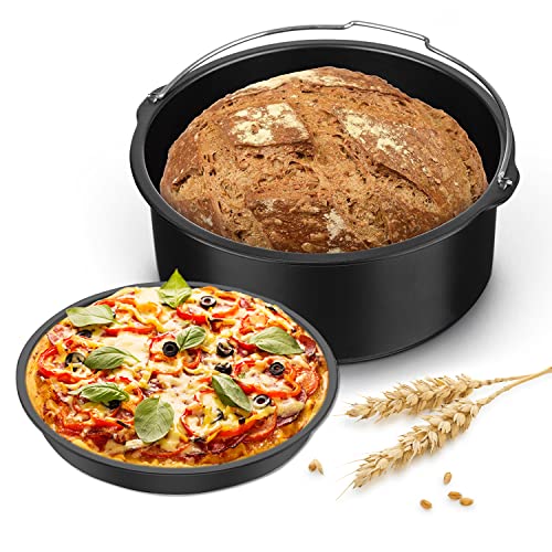 2 Teiliges Luftfritteusen Zubehör, Haushalt Kuchenfass Pizzapfanne Backform Kuchenbackblech Antihaft Fritteusen Zubehör Set enthält Kuchenfass Pizzapfanne(8Inch) von Hapivida