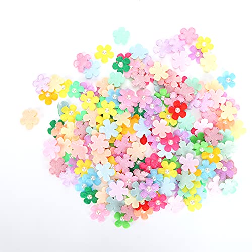 200 Stk. Mini Stoffblumen Zehnfarbige Gemischte Weiche Gänseblümchen Blumen mit Mittelperlen Ideal für Kinder DIY Applikationen Dekor von Hapivida