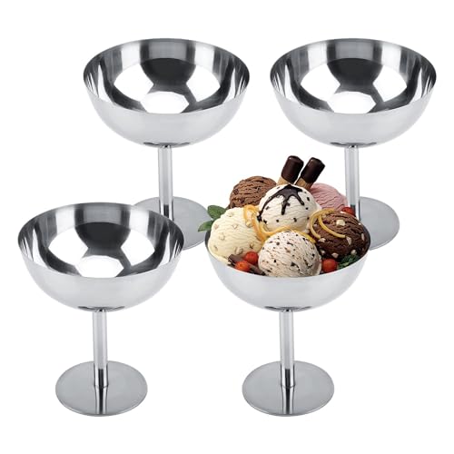 4 Stück Eisbecher Ø 10cm 200ml Edelstahl Dessertschale Cocktail Gläser Dessertschale mit Fuß, Ice Cream Sundae Dessertgläser für Obst Salat Joghurt und Fruchtpudding, für Hochzeiten, Partys(Tall) von Hapivida