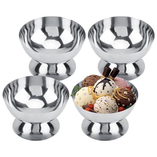 4 Stück Eisbecher Ø 10cm 200ml Edelstahl Dessertschale Cocktail Gläser Dessertschale mit Fuß, Ice Cream Sundae Dessertgläser für Obst Salat Joghurt und Fruchtpudding, für Hochzeiten, Partys (Short) von Hapivida