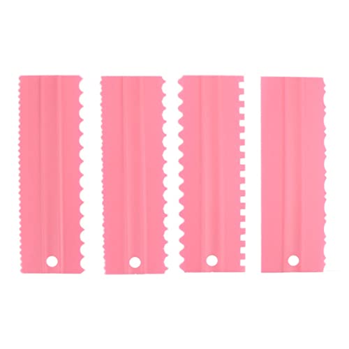 4 Stück Tortenspachtel Plastik 7,5 x 22 cm Kuchenschaber Kuchen Glasur Glatterer Schaber Zuckerguss Kamm Dekoration Polither Butter Mousse Cream Kuchenkante DIY Backen Werkzeug (Pink) von Hapivida