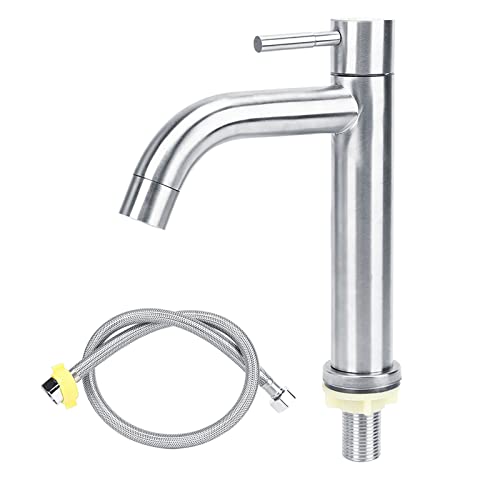 Hapivida Bad Wasserhahn Armatur,Edelstahl Waschtisch Einzel Kaltwasserhahn Einhebel Zählerhahn mit Schlauch für Wäschewaschbecken Hapivida Bad Wasserhahn Armatur,Edelstahl Waschtisch Einzel Kaltwasserhahn Einhebel Zählerhahn mit Schlauch für Wäschewaschbecken von Hapivida