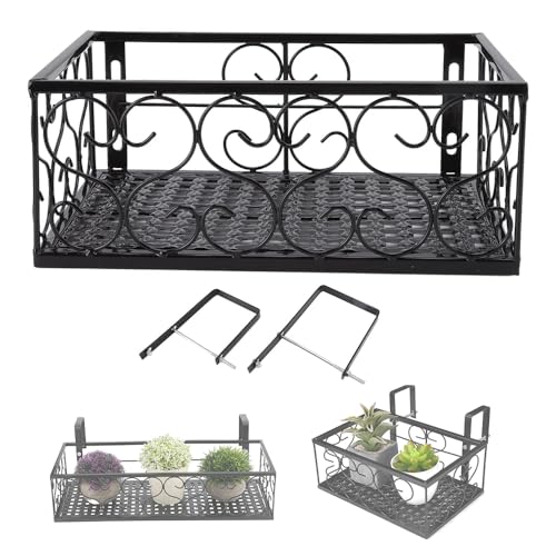 Blumenständer aus Eisen zum Aufhängen, schwarzer Metallfenster Blumenständer dekoratives Geländer Sukkulenten Blumentopfhalter für Balkon, Terrasse, Garten(For 10.5cm railing) von Hapivida