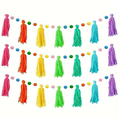 Boho Quaste Girlande, Boho Pastell Girlande Quaste Banner Dekoration Wandbehang Western Dekor mit Perlen für Baby Shower Home Party (Brilliant) von Hapivida