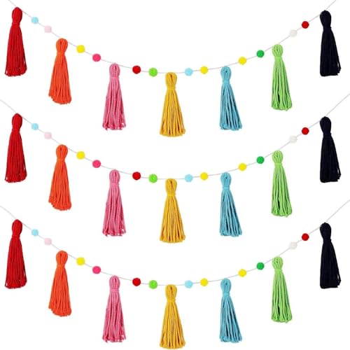 Boho Quaste Girlande, Boho Pastell Girlande Quaste Banner Dekoration Wandbehang Western Dekor mit Perlen für Baby Shower Home Party (Hell) von Hapivida