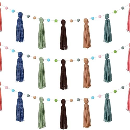Boho Quaste Girlande, Boho Pastell Girlande Quaste Banner Dekoration Wandbehang Western Dekor mit Perlen für Baby Shower Home Party (gemischt) von Hapivida