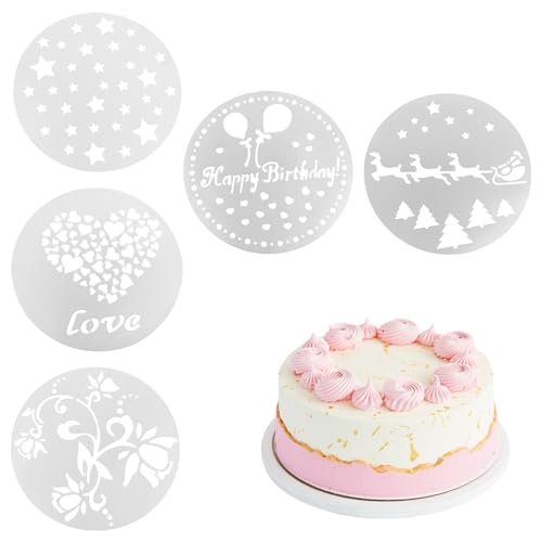 5 Stück Kuchendekoschablonen 24 × 24cm Kuchen Blumenspray Schablonen Tortenschablone Wiederverwendbar Geburtstag Dekorieren Schablone für DIY Zuckerpulver Sieb Gebäck Spray Backwerkzeuge von Hapivida