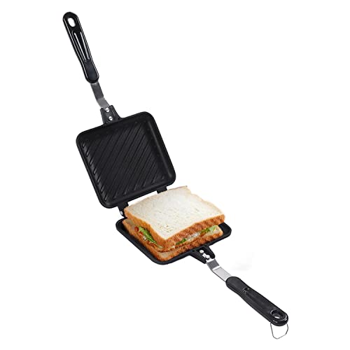Doppelseitig Toastpfanne Herdplatte Toasted Sandwich Panini Maker Aluminium Camping Sandwich Maker mit Flachem Boden für Panini Snack Frühstück von Hapivida