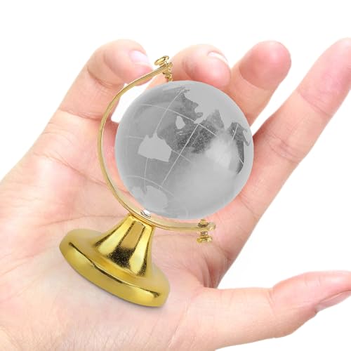 Globus Kristallkugel, 2,6 Zoll Mini Globus Dekoration 3D Relief Kristallkugel mit Ständer Runde Erdkugel Weltkarte Kristallglaskugel Kugel für Desktop Ornament, Bürodekoration(Gold) von Hapivida