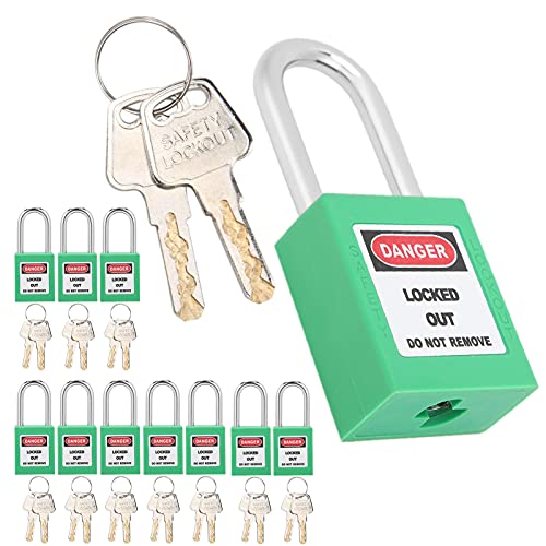 Hapivida 10 Stück Lockout Tagout Schlösser, 38 mm/1,5 Zoll technische Sicherheitsvorhängeschlösser Isolierdesign elektrisches Vorhängeschloss mit 20 Schlüsseln(Grün) von Hapivida