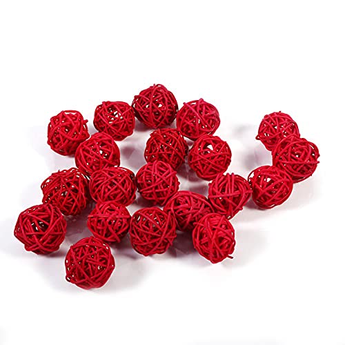 Hapivida 20 Stück Rattankugeln, 3cm Bunte Dekorative Rattankugeln Rattan Bälle Dekorative Kugeln Vasen Füller, Ornamente für Tisch, Hochzeit, Weihnachten, Geburtstag, Party Dekorationen(Rot) von Hapivida