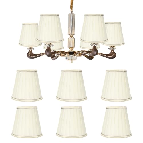 Hapivida 6 Stück Kronleuchter Lampenschirm, E14-Clip auf Kerze Stoff Lampshades Nachttisch Lampenschirm, Modern Simple Clip on Hängelampe Lampenschirm für Wandleuchte Tischlampe, Cremefarben (#7) von Hapivida