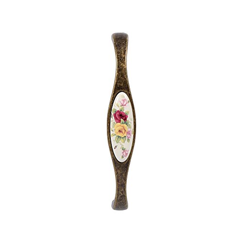 Hapivida Antiker Schrankgriff, Vintage Blumenmuster Schrankgriff Retro Möbelgriff Schubladegriff Bronze Keramik Schrank Griffe Türgriff Porzellangriff Möbelknöpfe, Bohrlochabstand 128mm (#3) von Hapivida