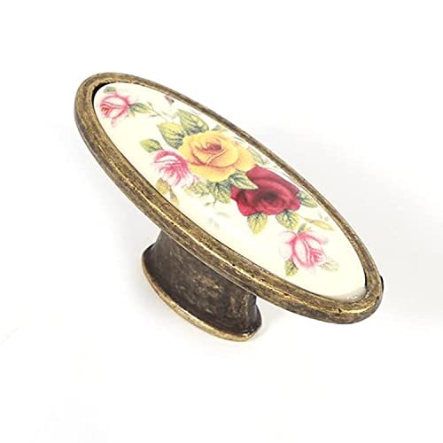 Hapivida Antiker Schrankgriff, Vintage Blumenmuster Schrankgriff Retro Möbelgriff Schubladegriff Bronze Keramik Schrank Griffe Türgriff Porzellangriff Möbelknöpfe, Einzelloch (#8) von Hapivida