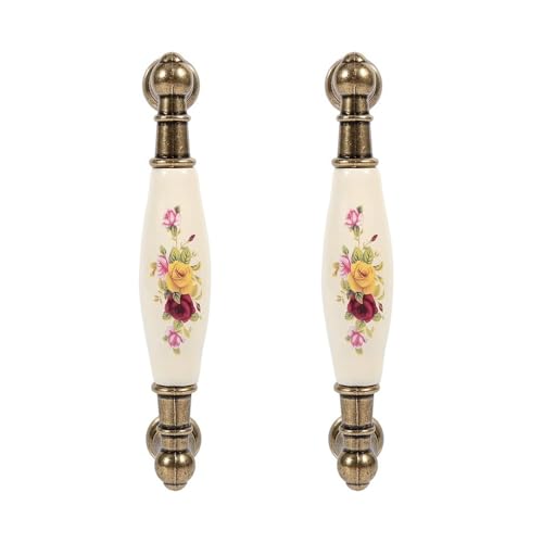 Hapivida Antiker Schrankgriff, antikes ländliches Blumenmuster Bronze Keramik Schrankgriffe Türgriff Vintage Schubladenkommoden Schrankgriffe DIY Tablettgriffe (#1-2 Stück) von Hapivida