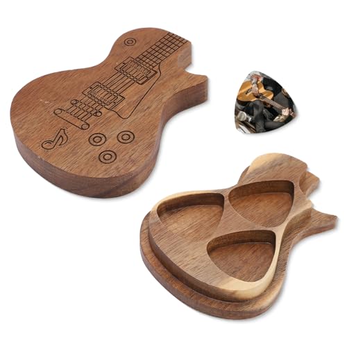 Hapivida Hölzerne Gitarren Pick Box, Gitarren Förmige Plektrum Aufbewahrungsbox, Handgefertigte Musik Instrumenten Teile für Gitarristen Musiker Geschenk von Hapivida