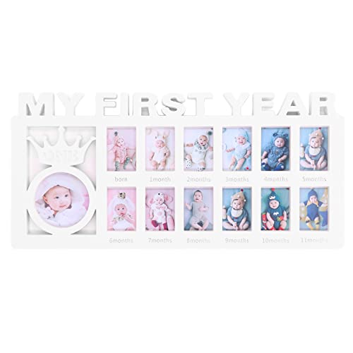 Hapivida Neugeborenen Fotorahmen 39 x 18,5 cm Poliertes Baby Keepsake Collage Frames im Ersten Jahr Bildmatte mit 12 Kleinen Bildrahmen für das Monatliche Wachstum von Aufzeichnung Baby (Weiß) von Hapivida