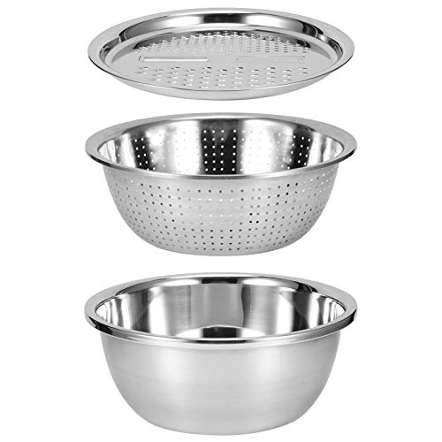 Hapivida Rührschüssel Set Servierschüssel Salatschüssel Stapelbar Salat Schüssel mit Sieb Set 3-Teilig Rührschüsseln Edelstahl Kochen Backen Lebensmittelzubereitung Salatschüsseln Set von Hapivida