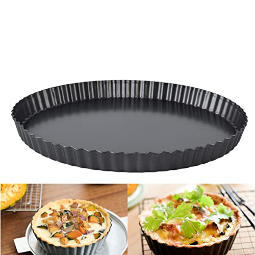 Hapivida Runde Quicheform, Karbonstahl Geriffelte Backform mit Abnehmbarem Losem Boden, Große Antihaft Tarteform zum Backen von Pie, Pizza, Käsekuchen, Eierfruchttarte(32cm) von Hapivida