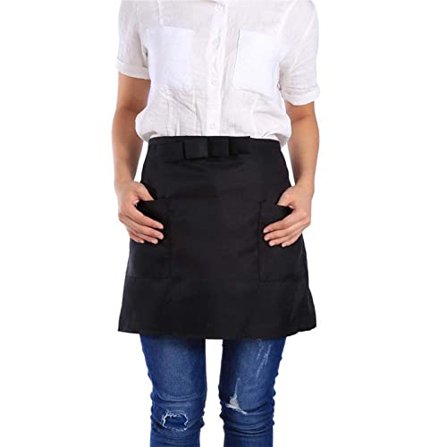 Hapivida Kurze Bistroschürze, Einfarbige Kellnerschürze mit 2 Taschen, Polyester Taille Server Schürze 57.5x37.5cm für Kellner Kellnerin Herren Damen Männer Frauen von Hapivida