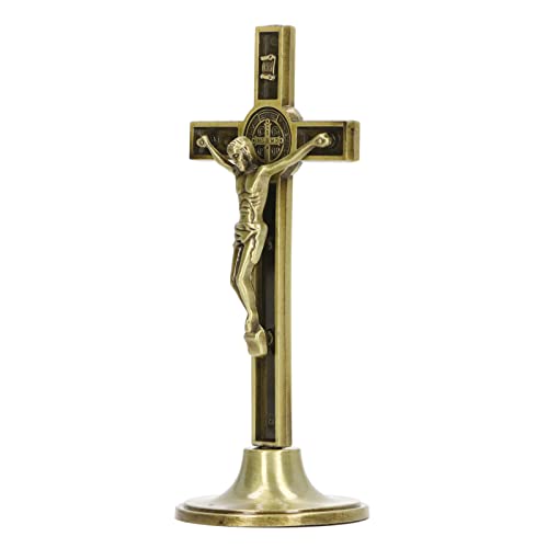 Hapivida Tisch Kruzifix Kreuz, Handgeschnitzte Zinklegierung, Katholische Jesus Statue mit Abnehmbarem Ständer für Heimdekoration, Altar, Christus Geschenk(Kupfer) von Hapivida