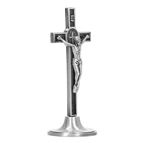 Hapivida Tisch Kruzifix Kreuz, Handgeschnitzte Zinklegierung, Katholische Jesus Statue mit Abnehmbarem Ständer für Heimdekoration, Altar, Christus Geschenk(Silber) von Hapivida