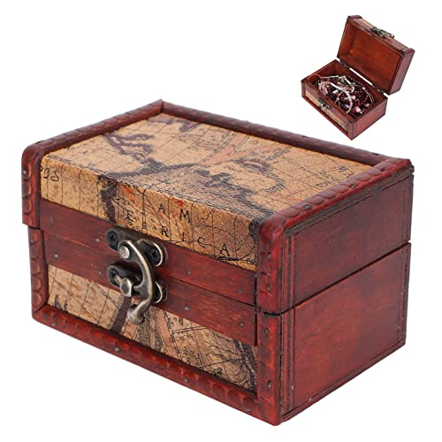 Hapivida Vintage Schmuck Schatztruhe, Dekorative Holz Schatzkiste, 12 x 7,5 x 7,5 cm Antike Piratentruhe Schmuckstück Organizer Etui für Filmen, Fernsehen, Requisiten, Heimtextilien von Hapivida