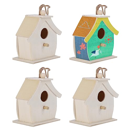 Vogelhäuschen aus Holz, 4Pcs Mini Hänge Vogelnester Ornamente DIY Unfertiges Holz Vogelhaus Garten Balkon Hof für Kinder zum Bemalen, 7x4x7 cm von Hapivida