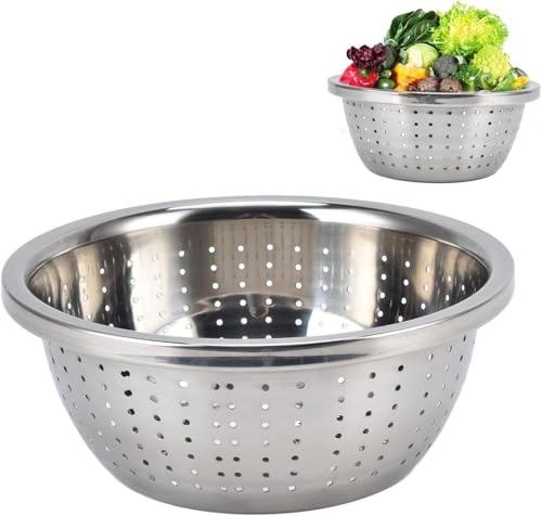 Mikroporöses Sieb aus Edelstahl Ø 22 cm Küchensieb 304 Edelstahlsieb Nudelsieb Waschschüssel Salat Sieb Siebschüssel zum Waschen von Gemüse, Obst und Reis und zum Abtropfen von gekochten Nudeln von Hapivida