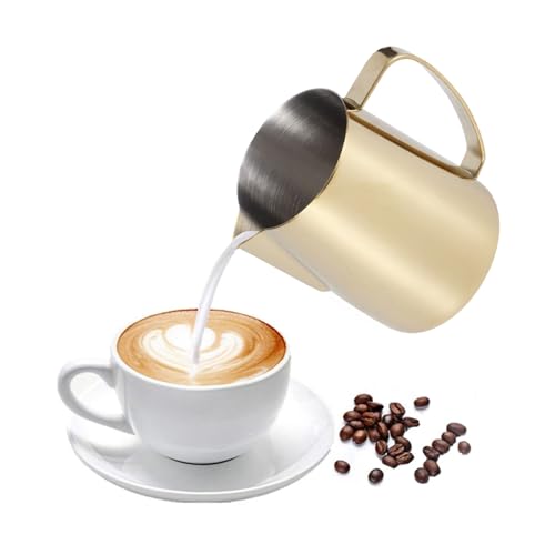 MilchaufschäUmende Tasse, Golden 304 Edelstahl Kaffeekanne GießTopf Multifunktionaler milchschäumkanne für Cappuccino Maschine, Milchaufschäumer, Latte Art (600ml) von Hapivida