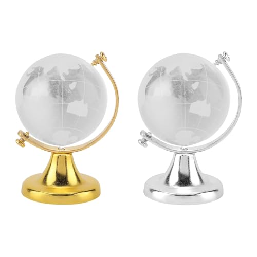Globus Kristallkugel, 2,6 Zoll Mini Globus Dekoration 3D Relief Kristallkugel mit Ständer Runde Erdkugel Weltkarte Kristallglaskugel Kugel für Desktop Ornament, Bürodekoration(Silber+Gold) von Hapivida